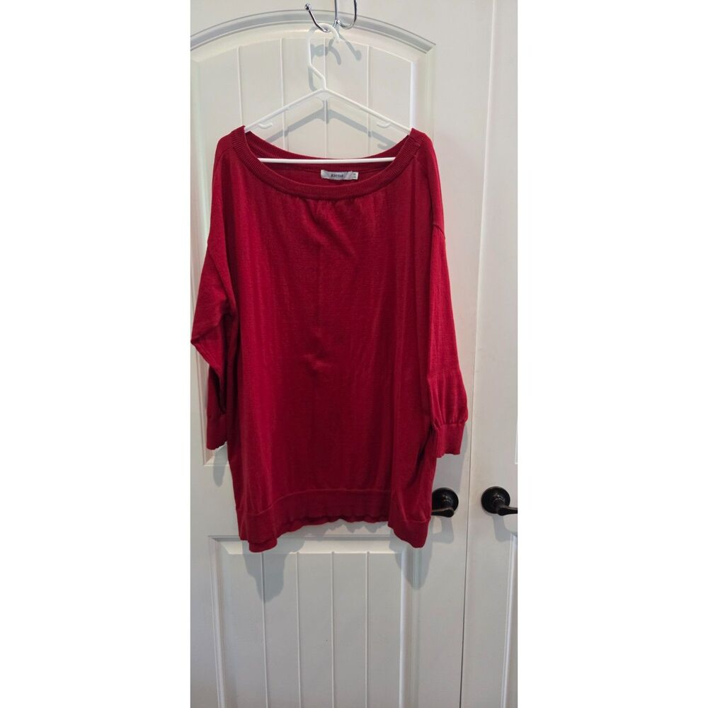 JustFab 2X Red Oversized Knit Sweater Tunic Dolman Sleeves